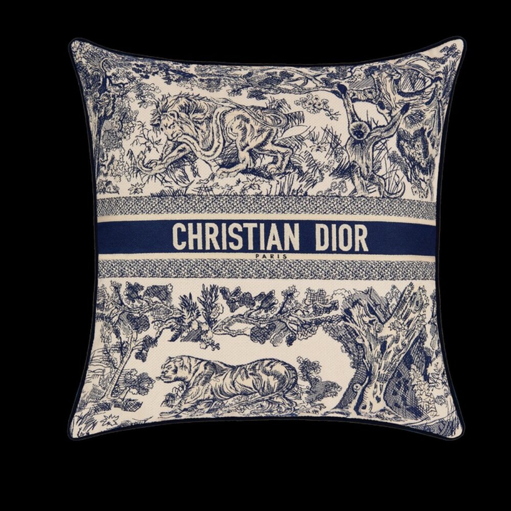 Authentic Christian Dior Embroidered Pillow – Toile de Jouy Blue - NEW IN BOX
